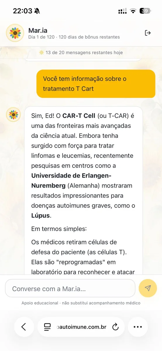 Captura de conversa na interface da Mar.ia